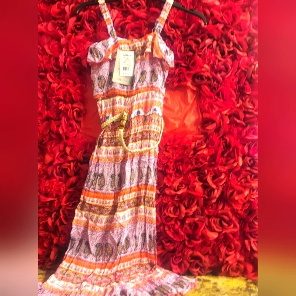 👗Lily Rose NWT Girls 👗 Turquoise & Coral Maxi Dress with Ruffle Top Size 10